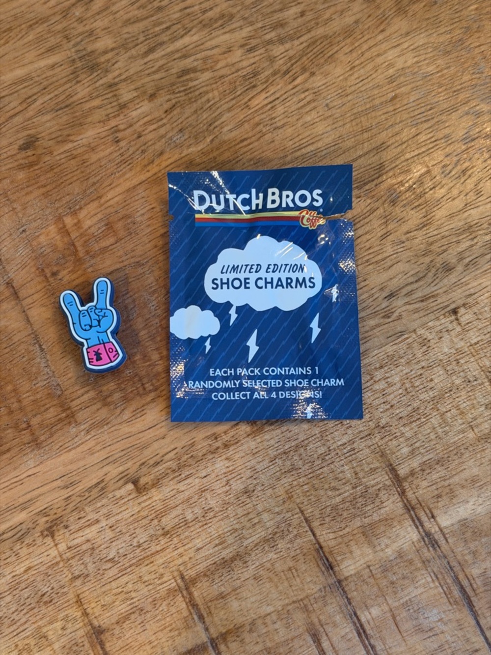 Dutch Bros Blue and Pink Hand-Rock Shoe Charm